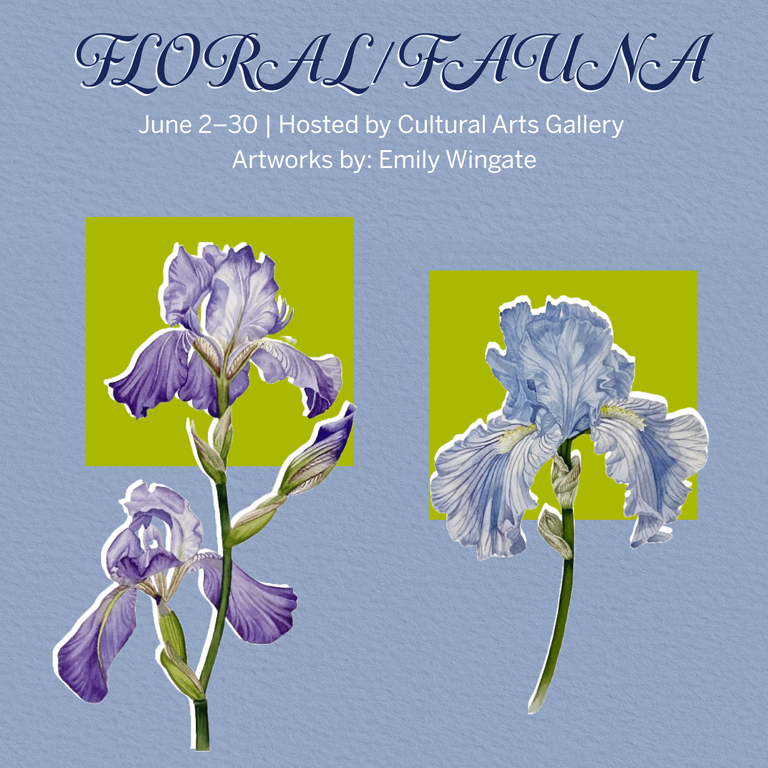 The title for the Floral Fauna exhibit at the Campus Center Art Gallery. 